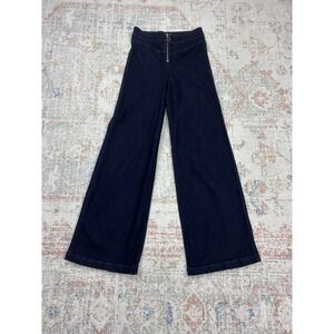 Express Dark Wash Sailor Jeans Women 8L High Waisted Front Zip Wide Leg Pants